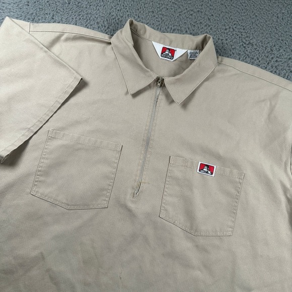 Ben Davis Mens XXXL Short Sleeve Work Shirt Half Zip Beige Cotton Blend - Picture 1 of 10
